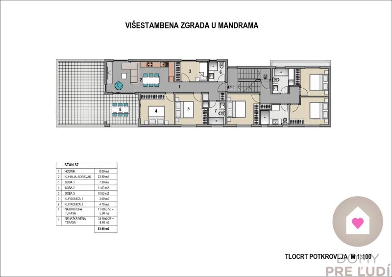 Pôdorys podkrovia_Mandre_apartmány na predaj