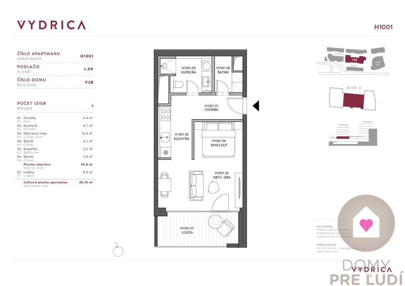 -Prenájom moderného, veľkého 1 bytu s priestrannou lodžiou v exluzívnom projekte Vydrica v Starom meste pod Hradným kopcom